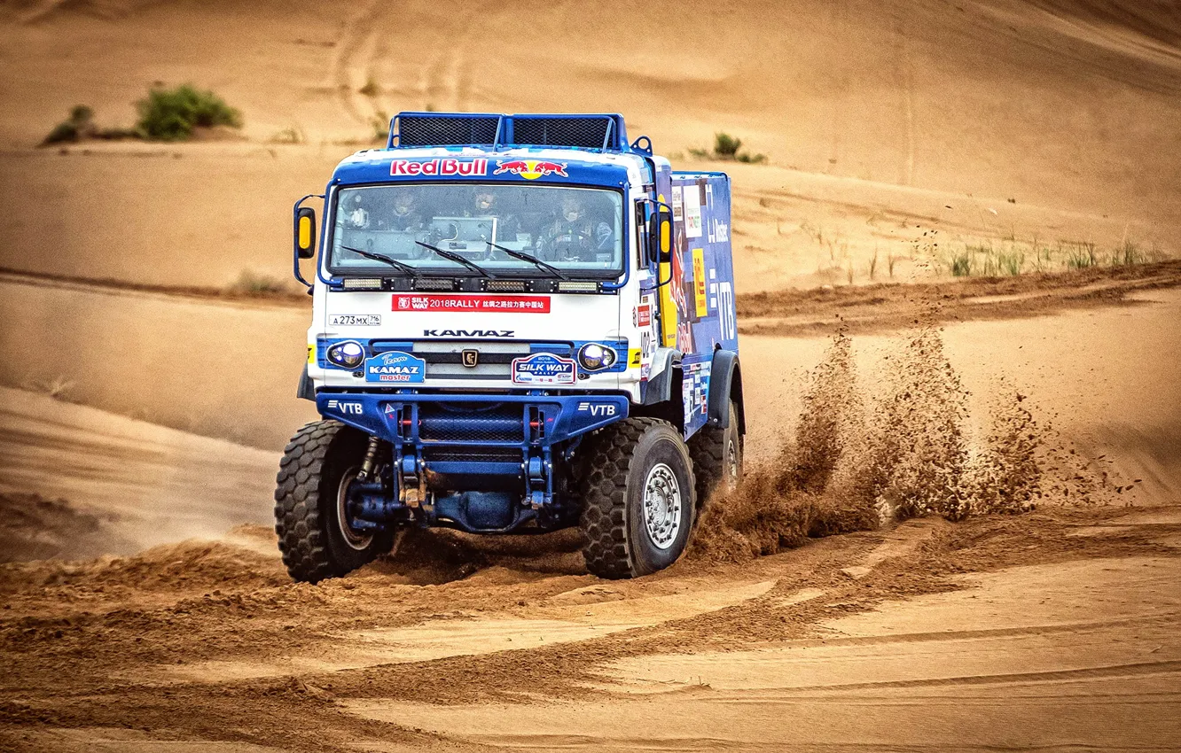Photo wallpaper Sand, Machine, Truck, Race, Master, Russia, Kamaz, Rally