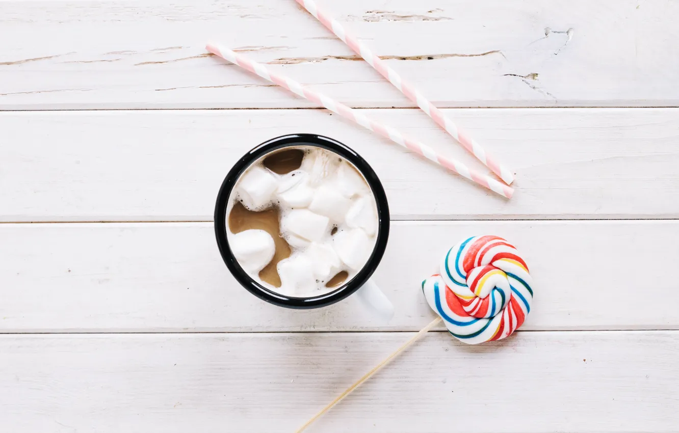 Photo wallpaper coffee, lollipops, caramel