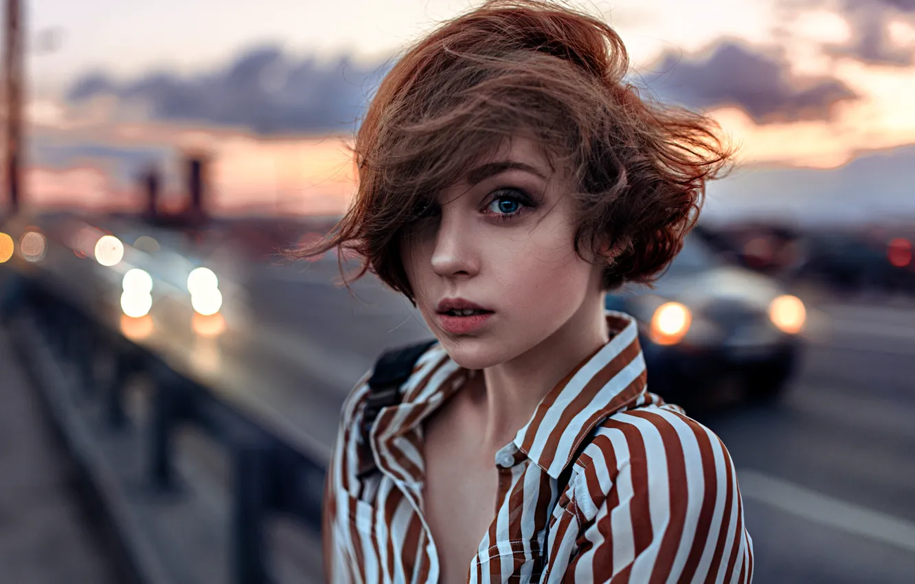 Photo wallpaper Girl, Look, Model, Street, Hair, Russian, Beautiful, Olga Pushkina