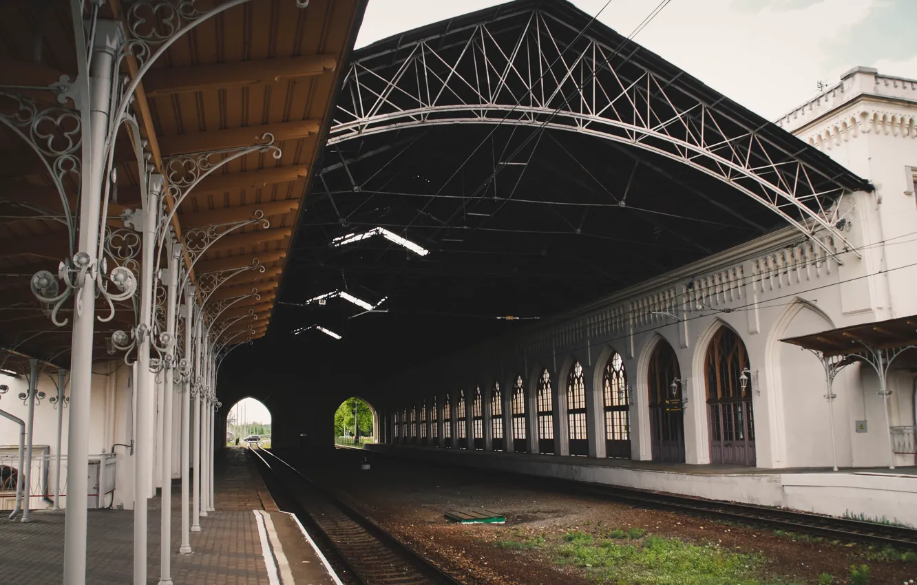 Photo wallpaper landscape, the way, building, station, station, Saint Petersburg, railroad, architecture