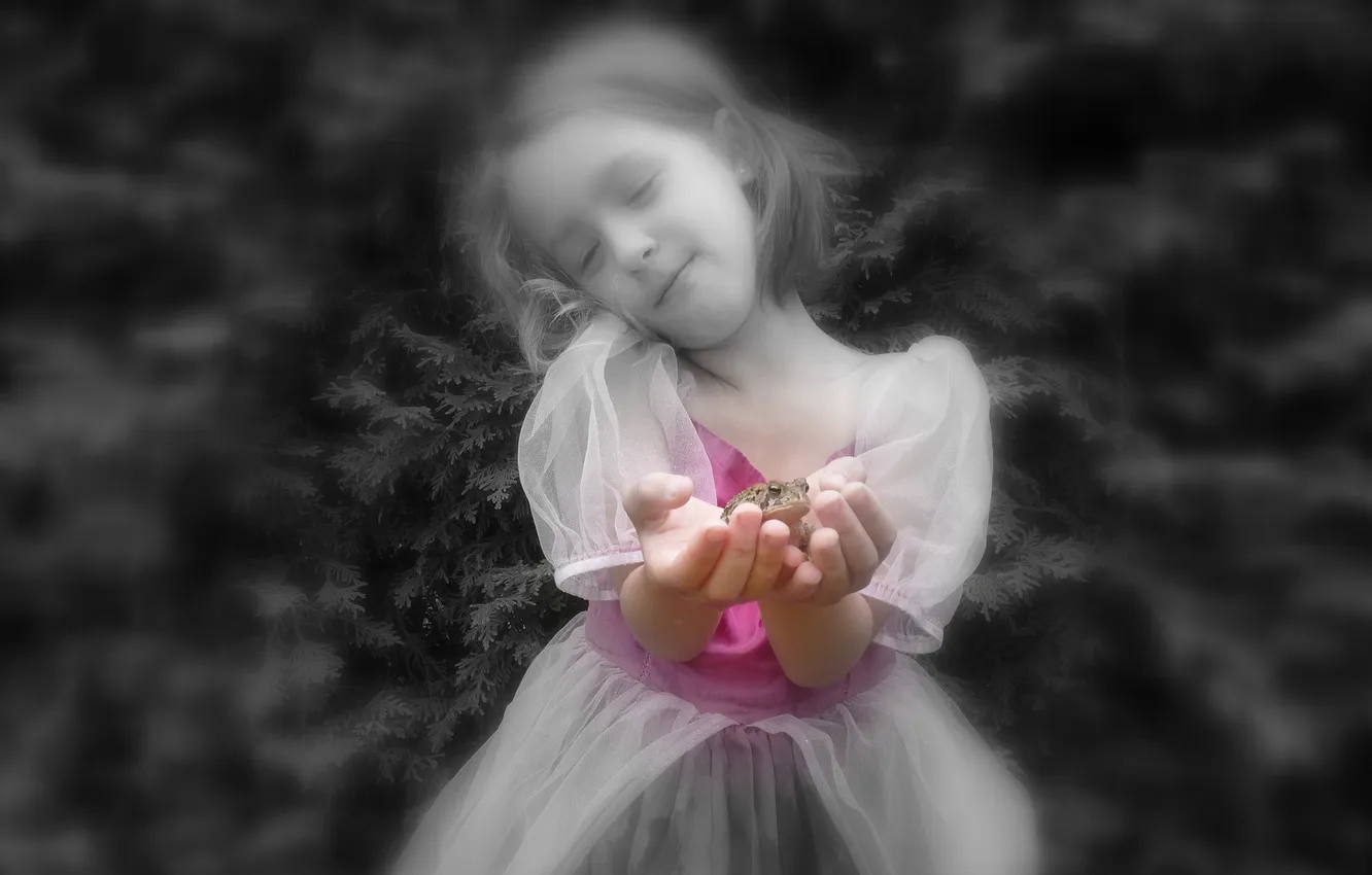 Photo wallpaper mood, frog, girl