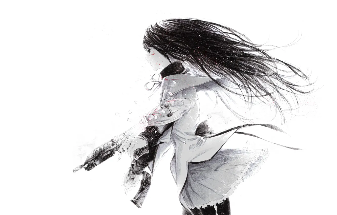 Photo wallpaper machine, black hair, Mahou Shoujo Madoka Magica, blood spatter, super-weapons, Girl magician Madoka, Homura Akemi, …