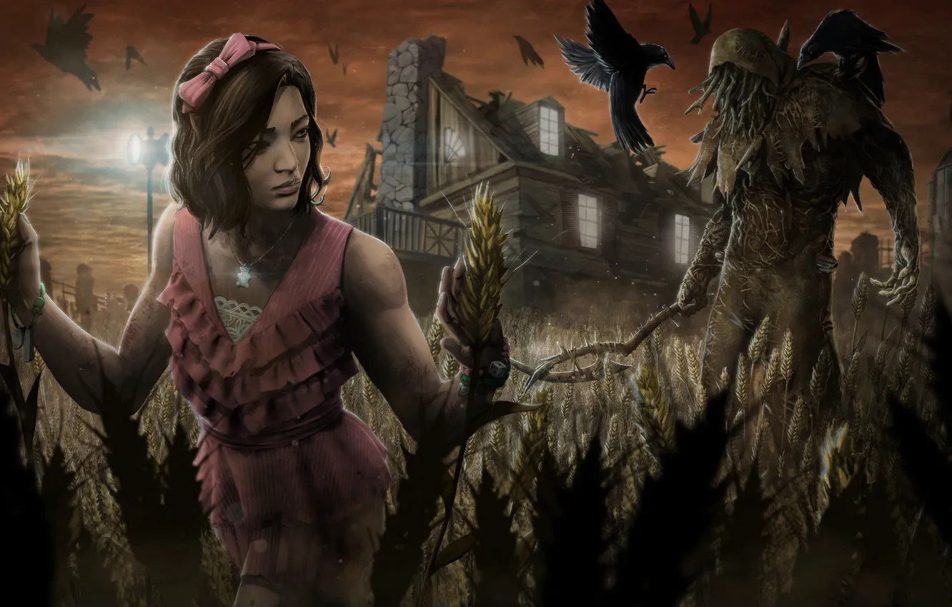 Photo wallpaper wheat, field, girl, home, Scarecrow, Dead by Daylight