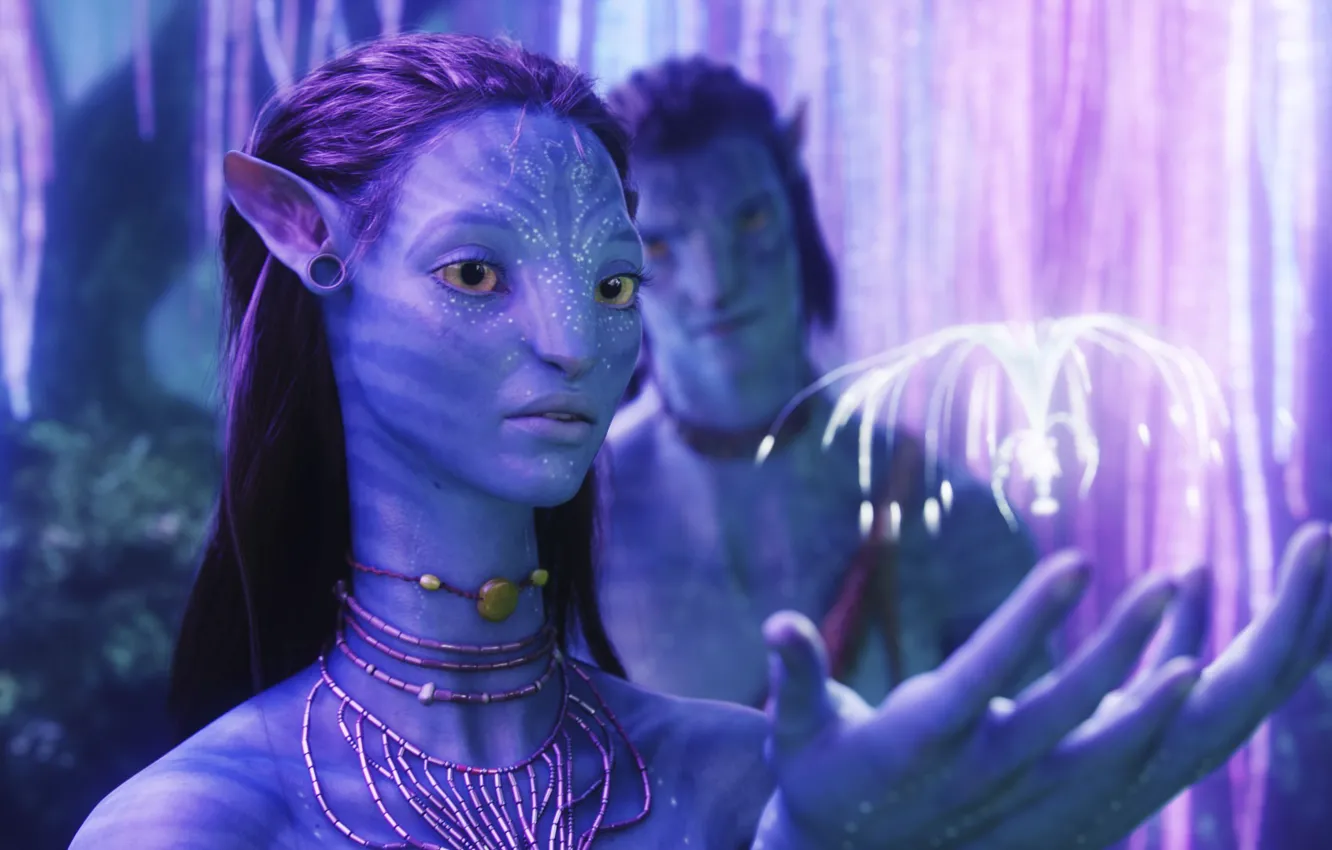 Photo wallpaper light, Avatar, Neytiri, na'vi, beauty, Zoe Saldana, Jake Sully, Sam Worthington