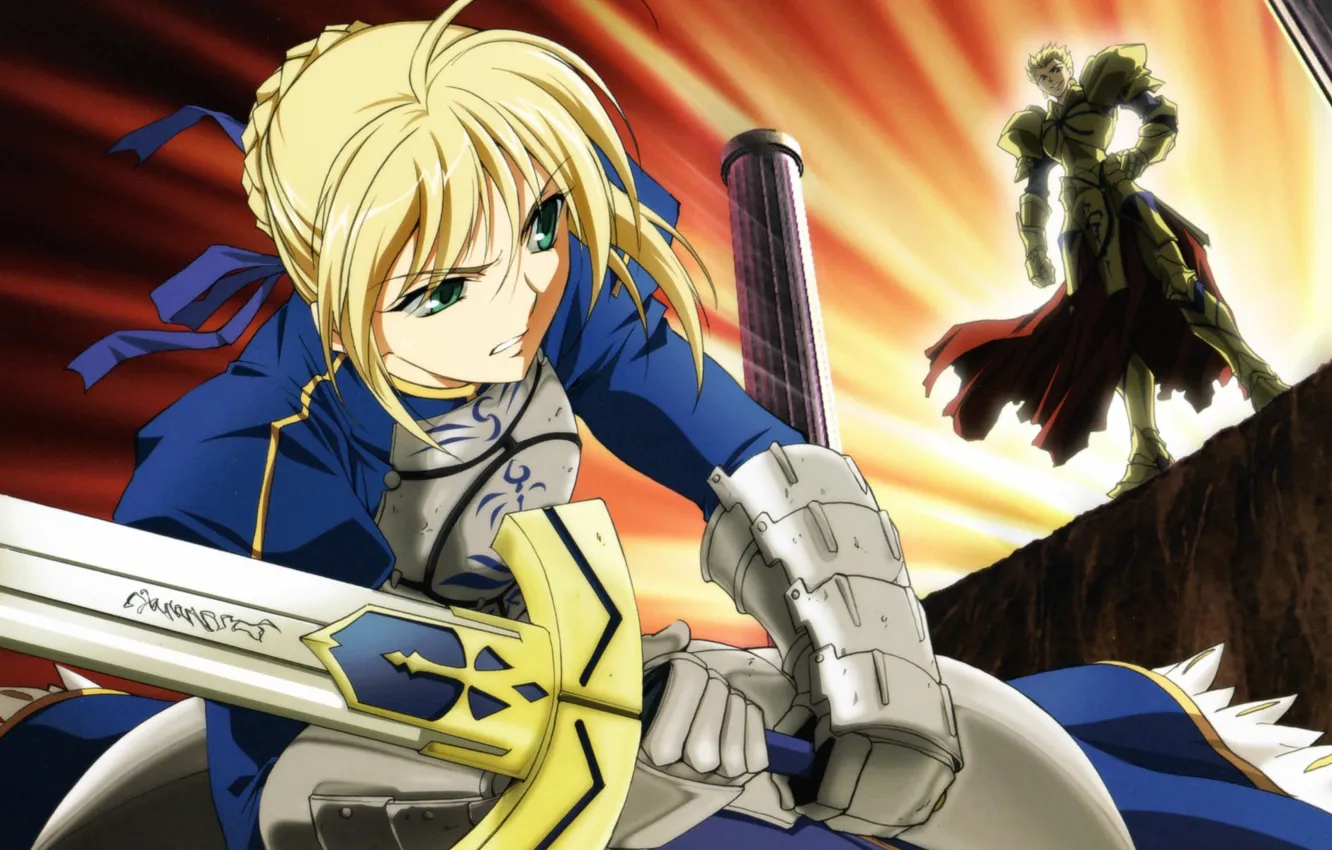 Photo wallpaper girl, Gilgamesh, the saber, Archer, Fate stay night, The fate of the beginning, Fate / …