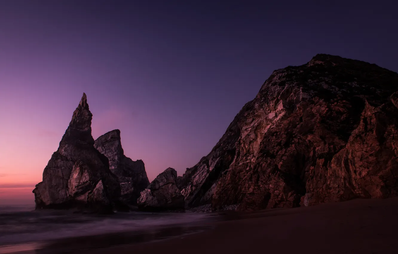 Photo wallpaper beach, rocks, dawn, my