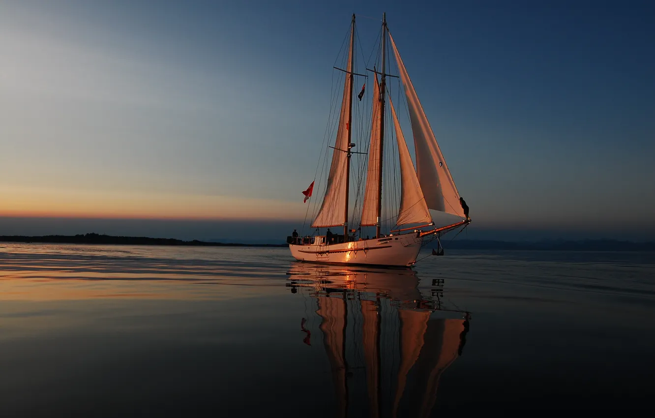 Photo wallpaper sea, stay, the evening, yacht, sails, journey, of the sunset