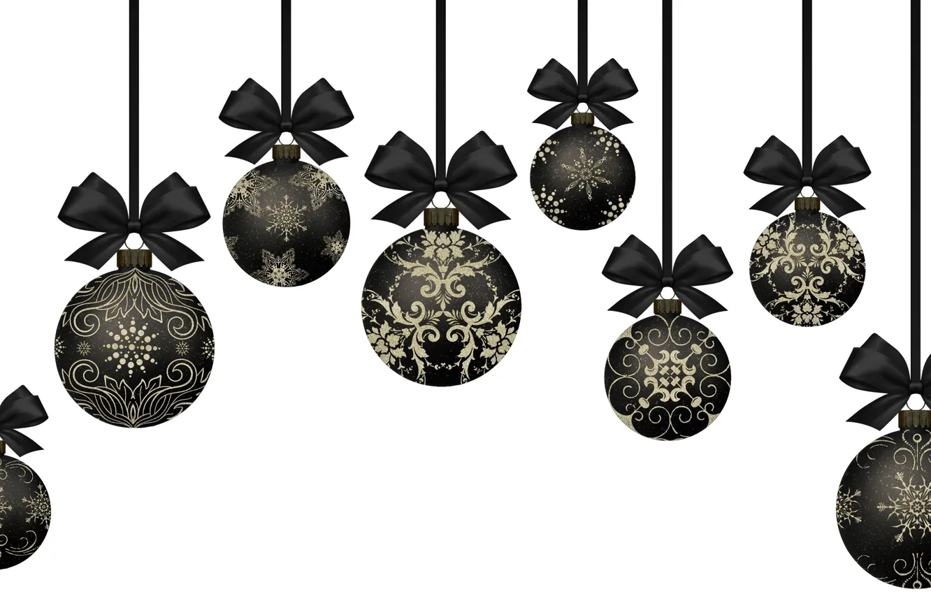 Photo wallpaper balls, snowflakes, holiday, balls, pattern, vector, Christmas, white background