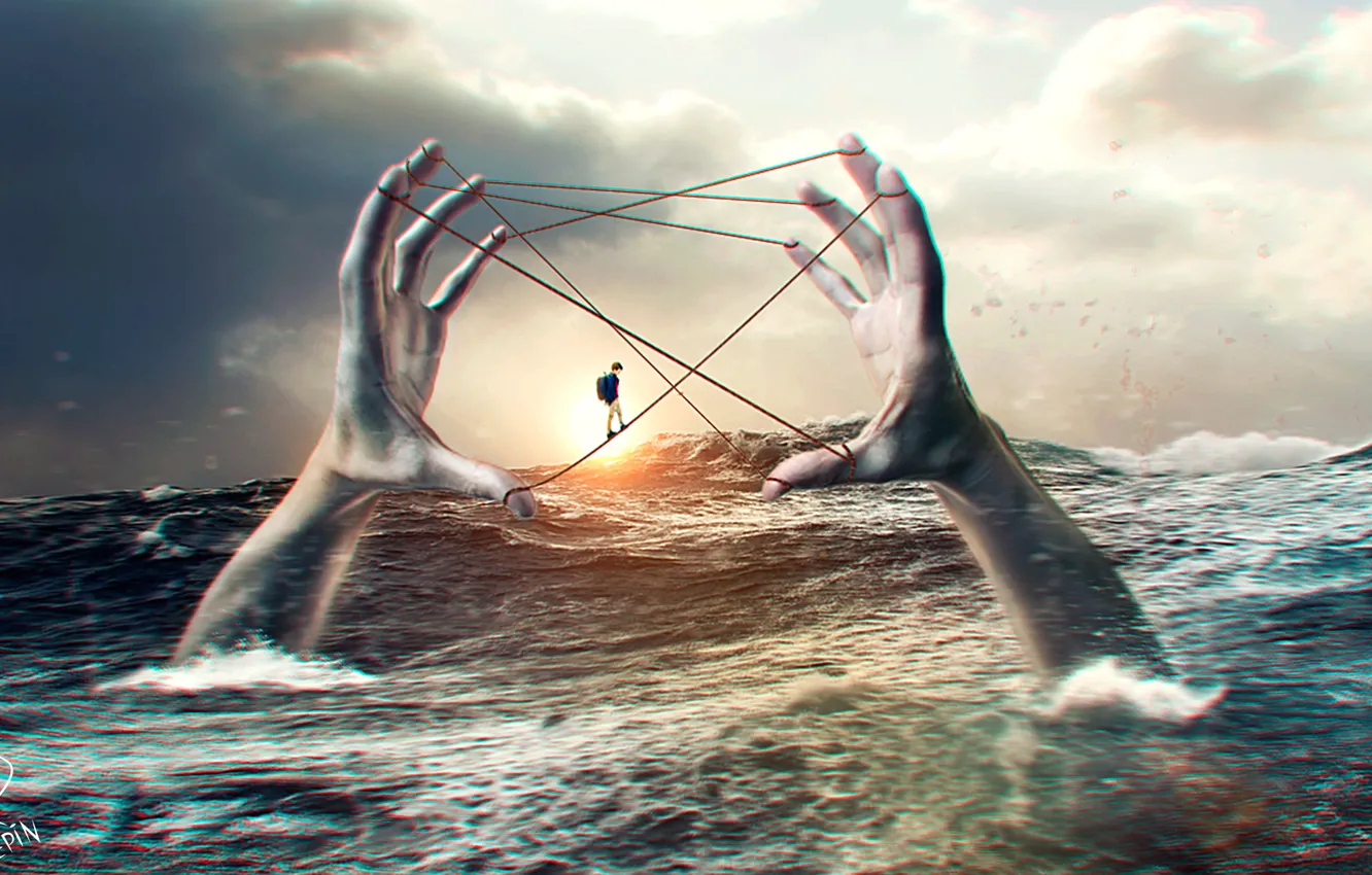 Photo wallpaper wave, sunset, squirt, storm, hope, the ocean, collage