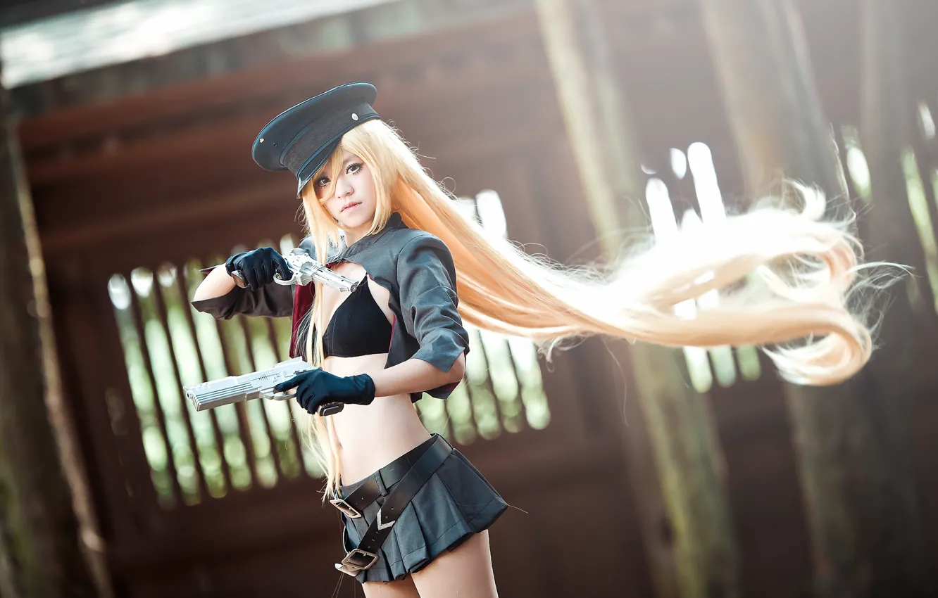 Photo wallpaper girl, weapons, background