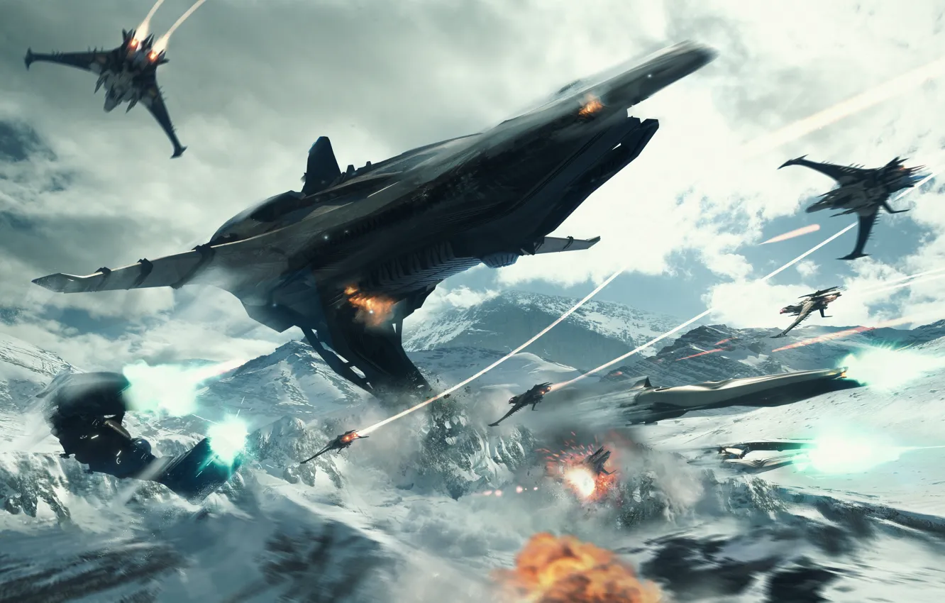 Photo wallpaper Star Citizen, space ship, Banu Merchantman, Banu Defender, Vandu At The Blade