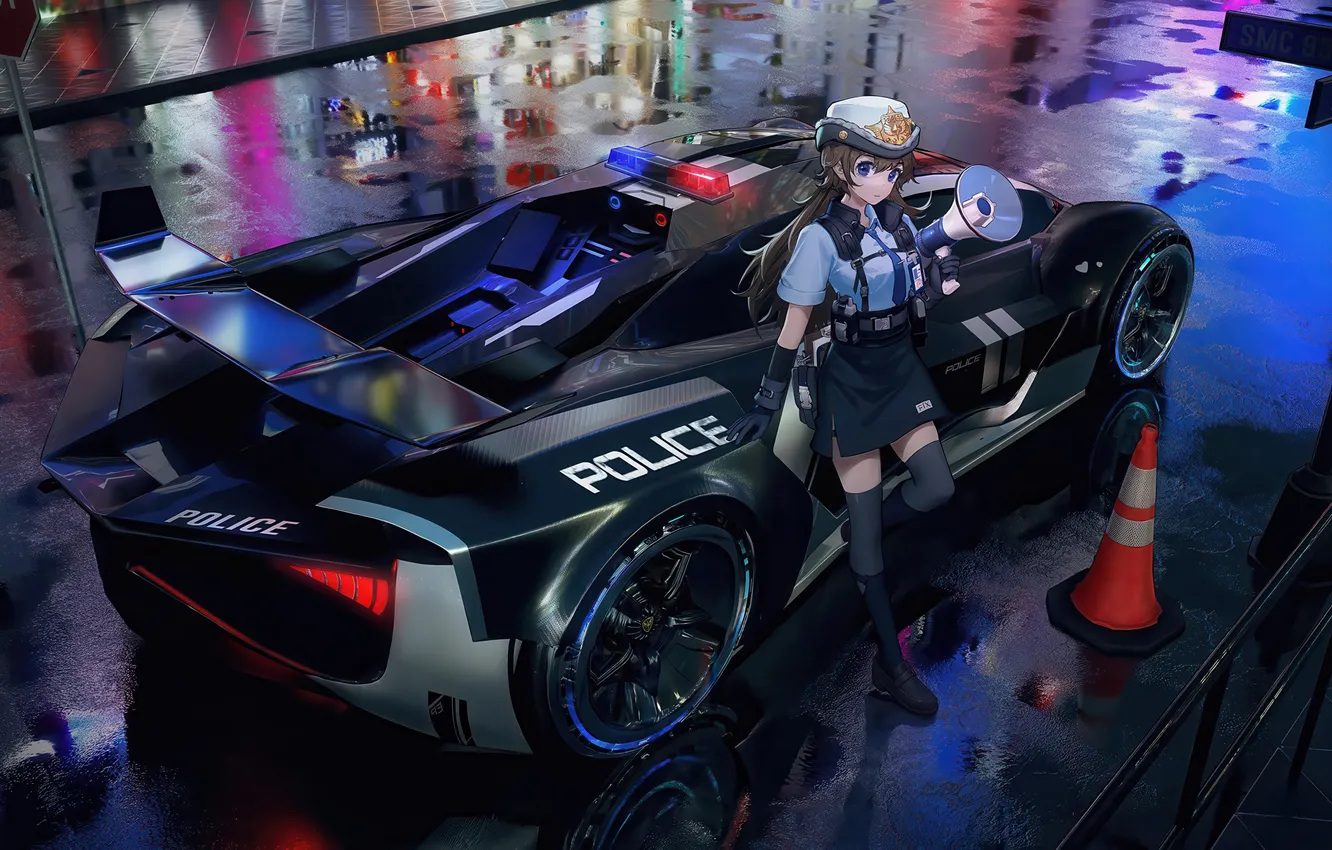 Photo wallpaper girl, police, anime, tokyo, patrolling