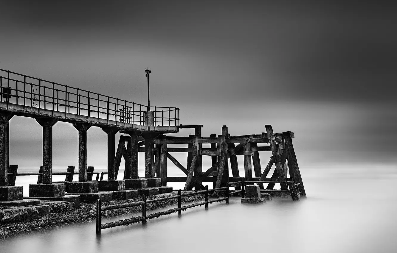 Photo wallpaper sea, landscape, bridge, fog