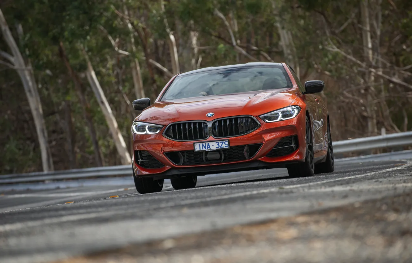 Photo wallpaper coupe, BMW, 2018, on the road, 8-Series, 2019, dark orange, M850i xDrive