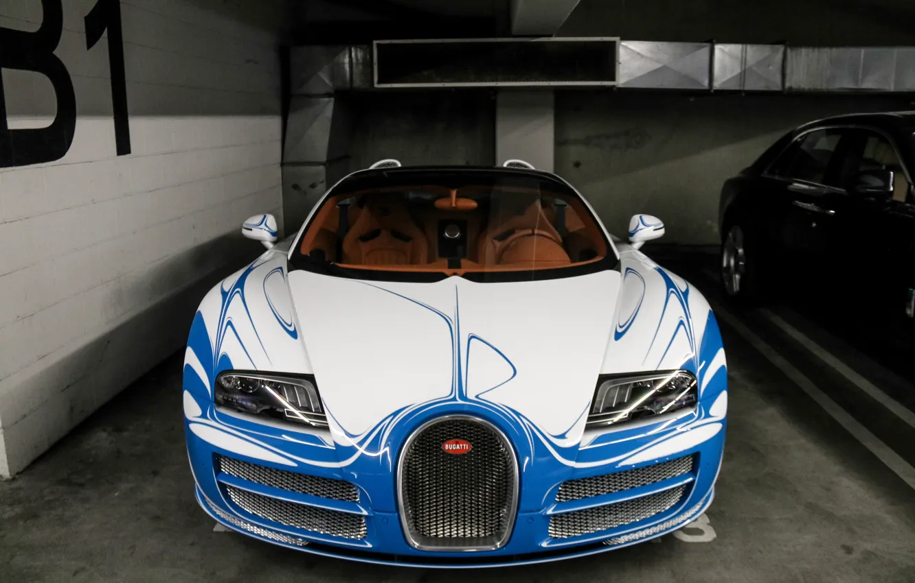 Photo wallpaper car, Bugatti, Veyron, Vitesse, vehicle, Blue, Gold