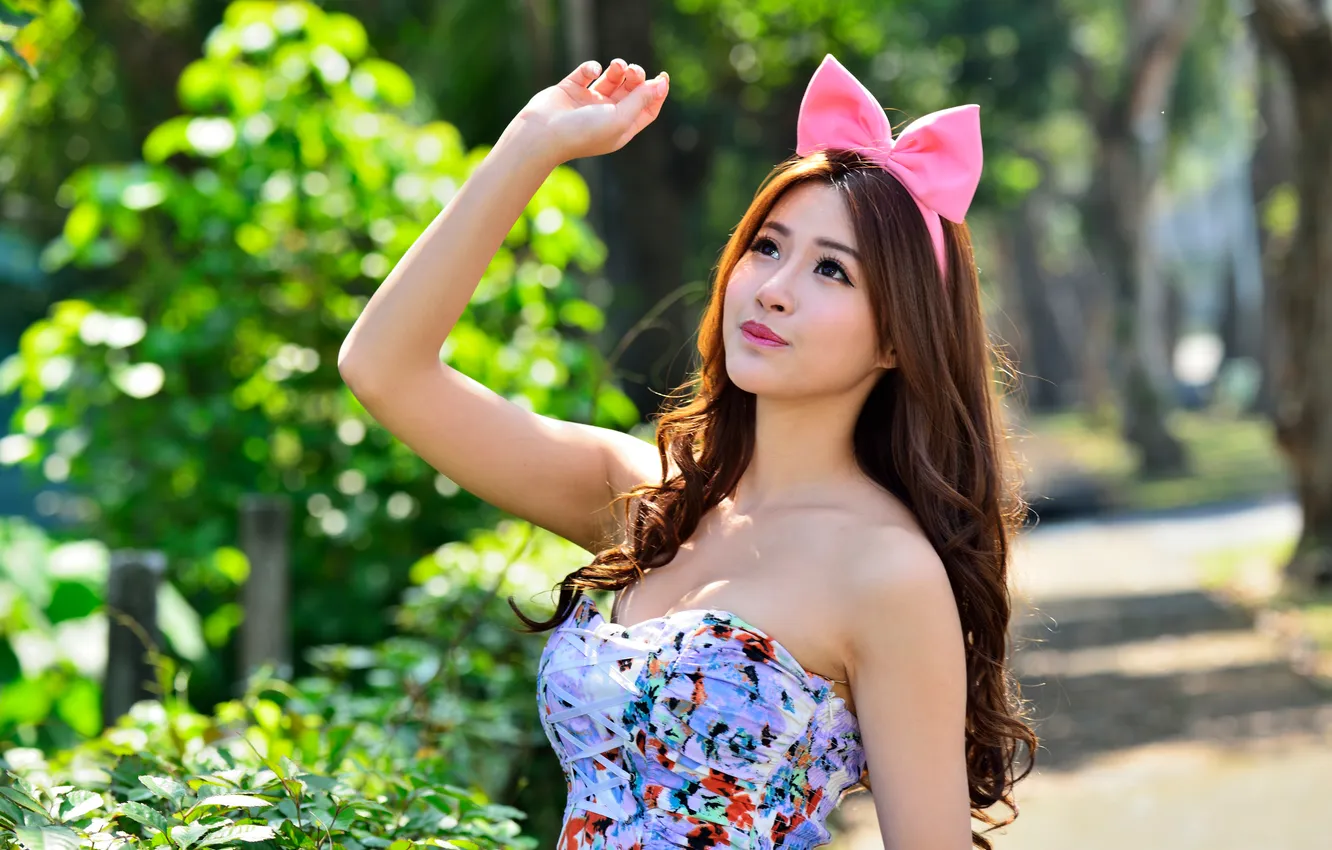 Photo wallpaper girl, hair, Asian, bow