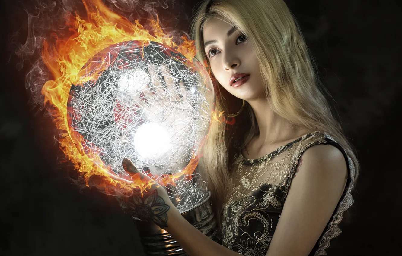 Photo wallpaper girl, lights, balls