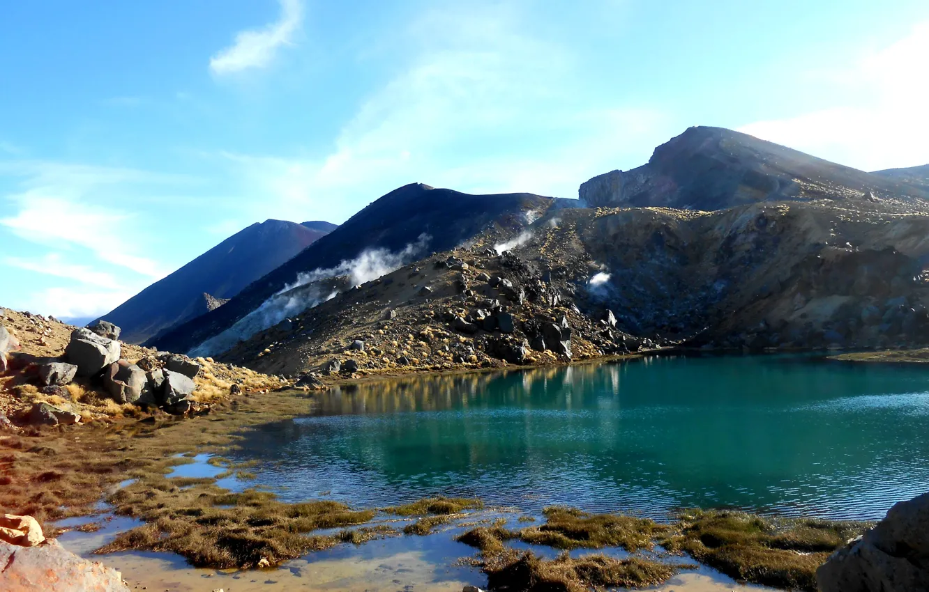 Photo wallpaper the sky, mountains, lake, stones, New Zealand, New Zealand, emerald lakes