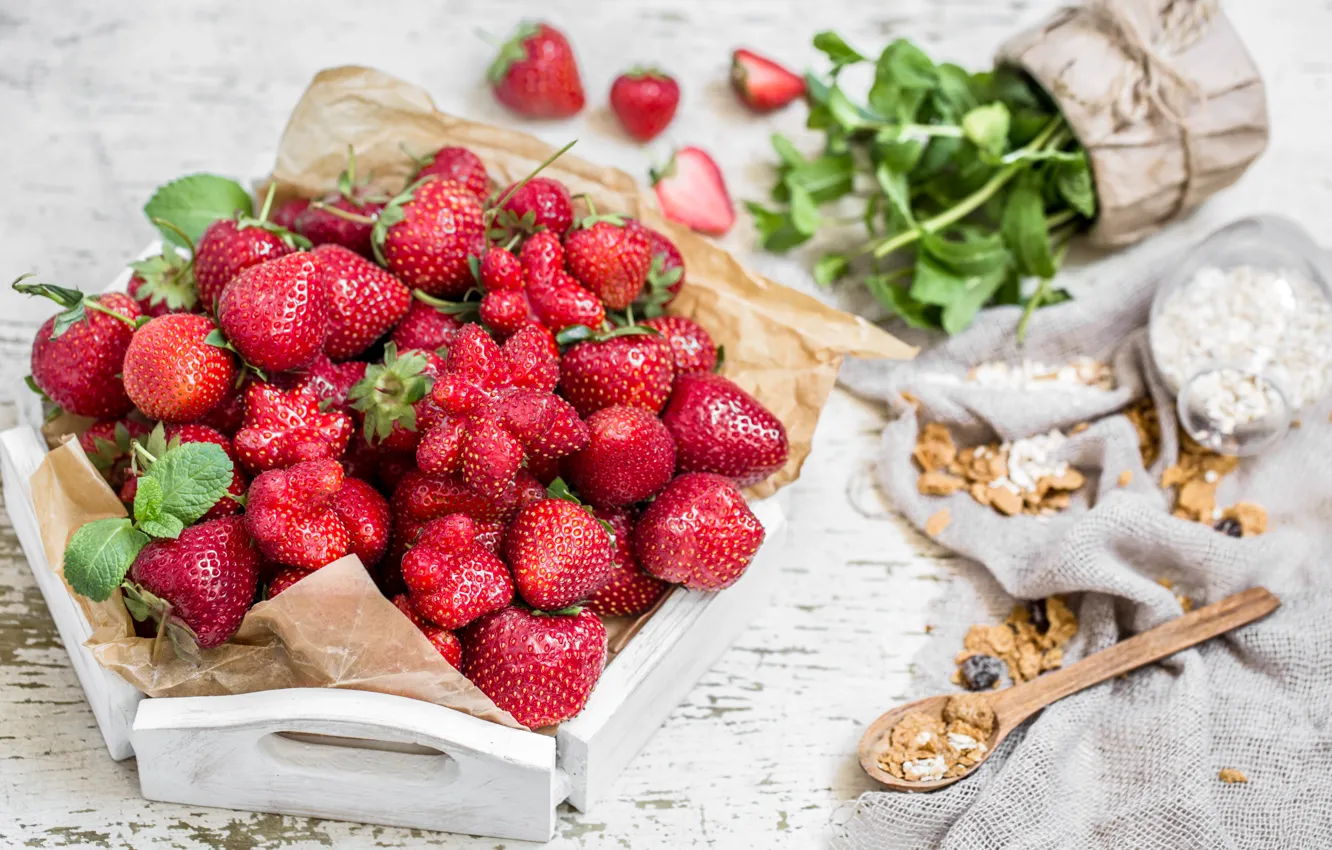 Photo wallpaper berries, strawberry, mint