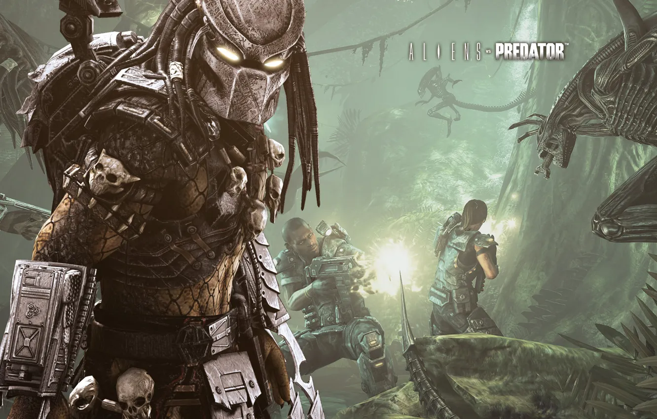 Photo wallpaper the game, predator, aliens vs predator, shootout, military, churaye