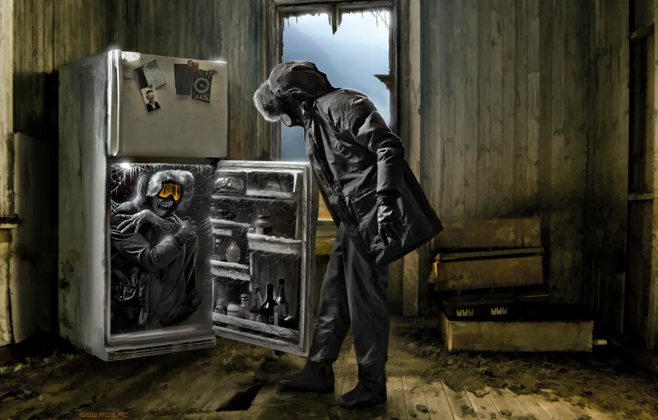Photo wallpaper refrigerator, the room, romantically apocalyptic, surprise
