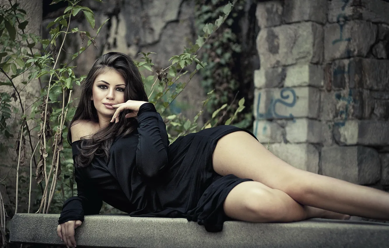 Photo wallpaper wall, sexy, ass, girls, boobs, figure, beauty, concrete