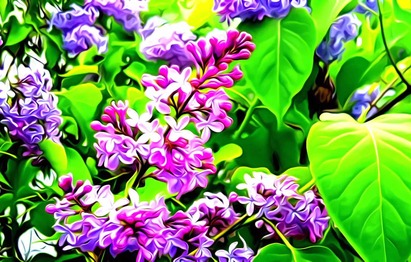 Photo wallpaper leaves, flowers, rendering, vector, branch, lilac