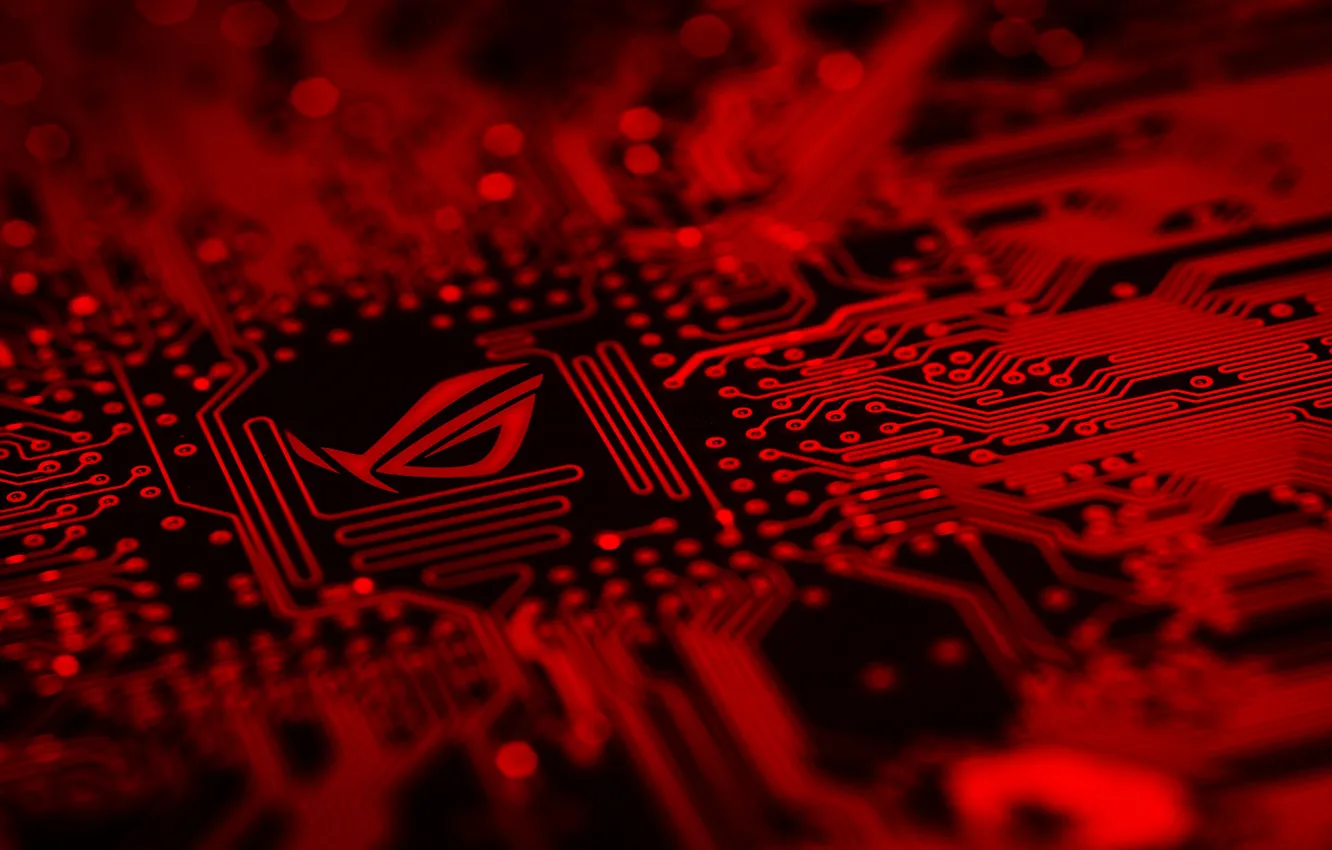 Photo wallpaper red, computer, tilt shift, hardware, technology, PC gaming, ASUS, Republic of Gamers