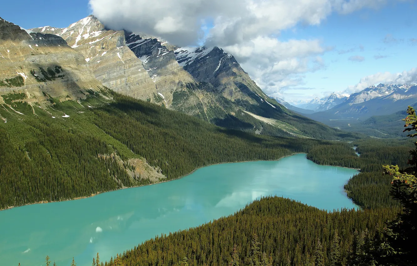 Photo wallpaper the sky, clouds, lake, Canada, Albert, forest, Banff national Park, Peyto