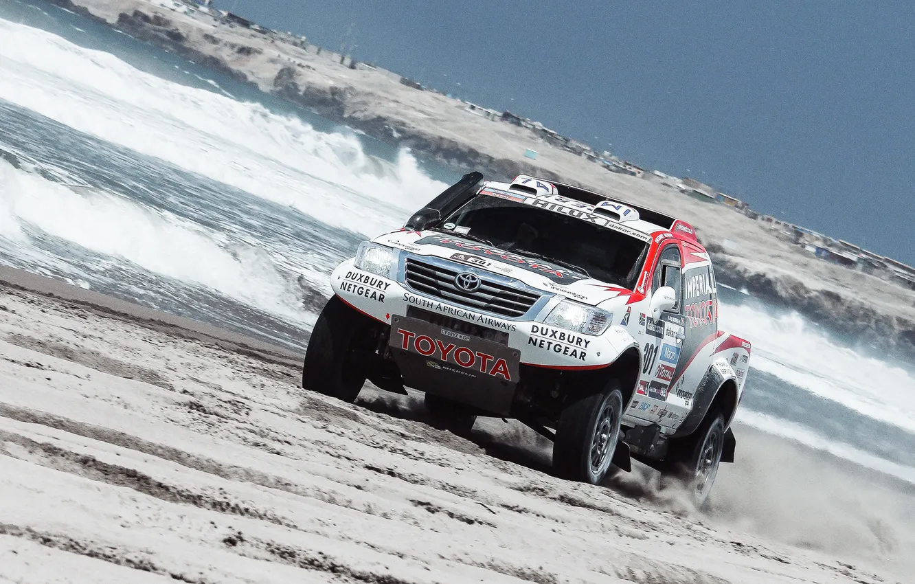 Photo wallpaper Water, Sand, Sea, Beach, Auto, Machine, Toyota, Rally