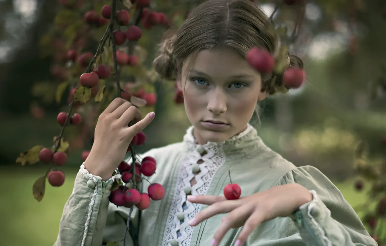 Photo wallpaper look, girl, apples