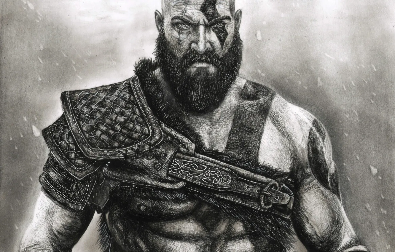Photo wallpaper game, fighter, armor, blizzard, Kratos, God of War, snow, survivor