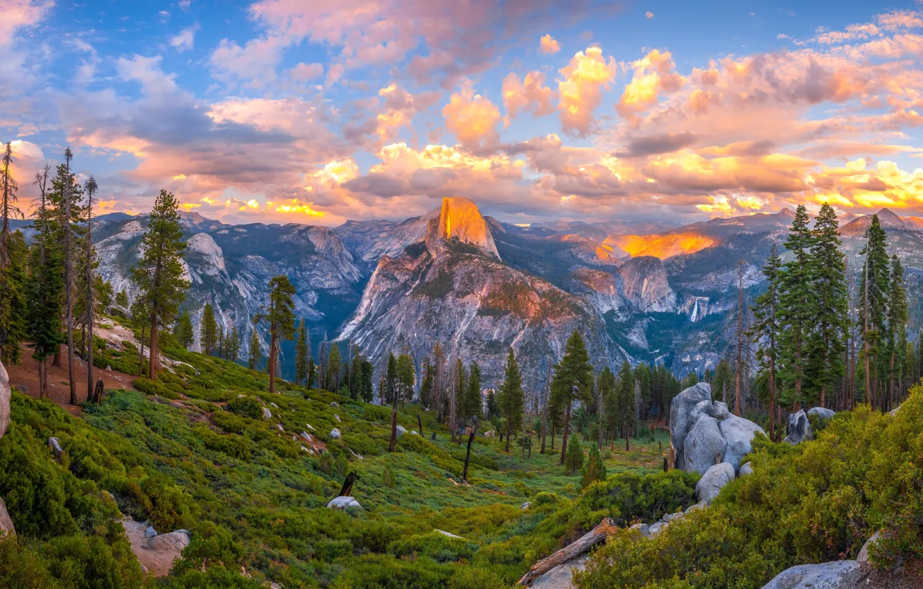 Photo wallpaper clouds, landscape, mountains