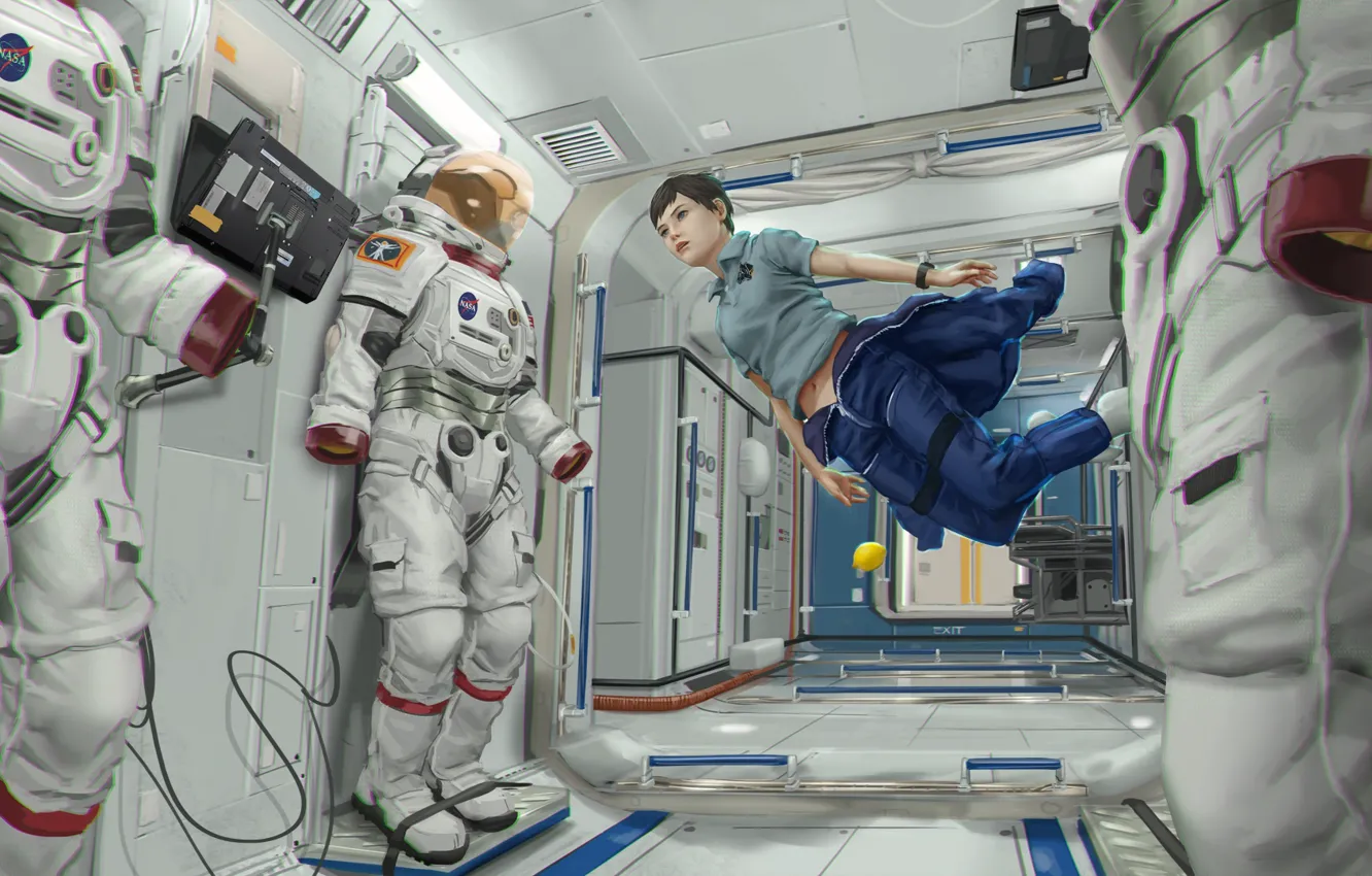 Photo wallpaper Girl, The suit, Space station