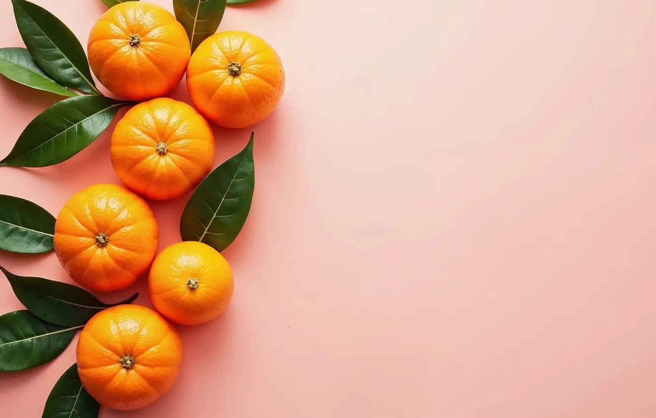 Photo wallpaper leaves, tangerines, AI art
