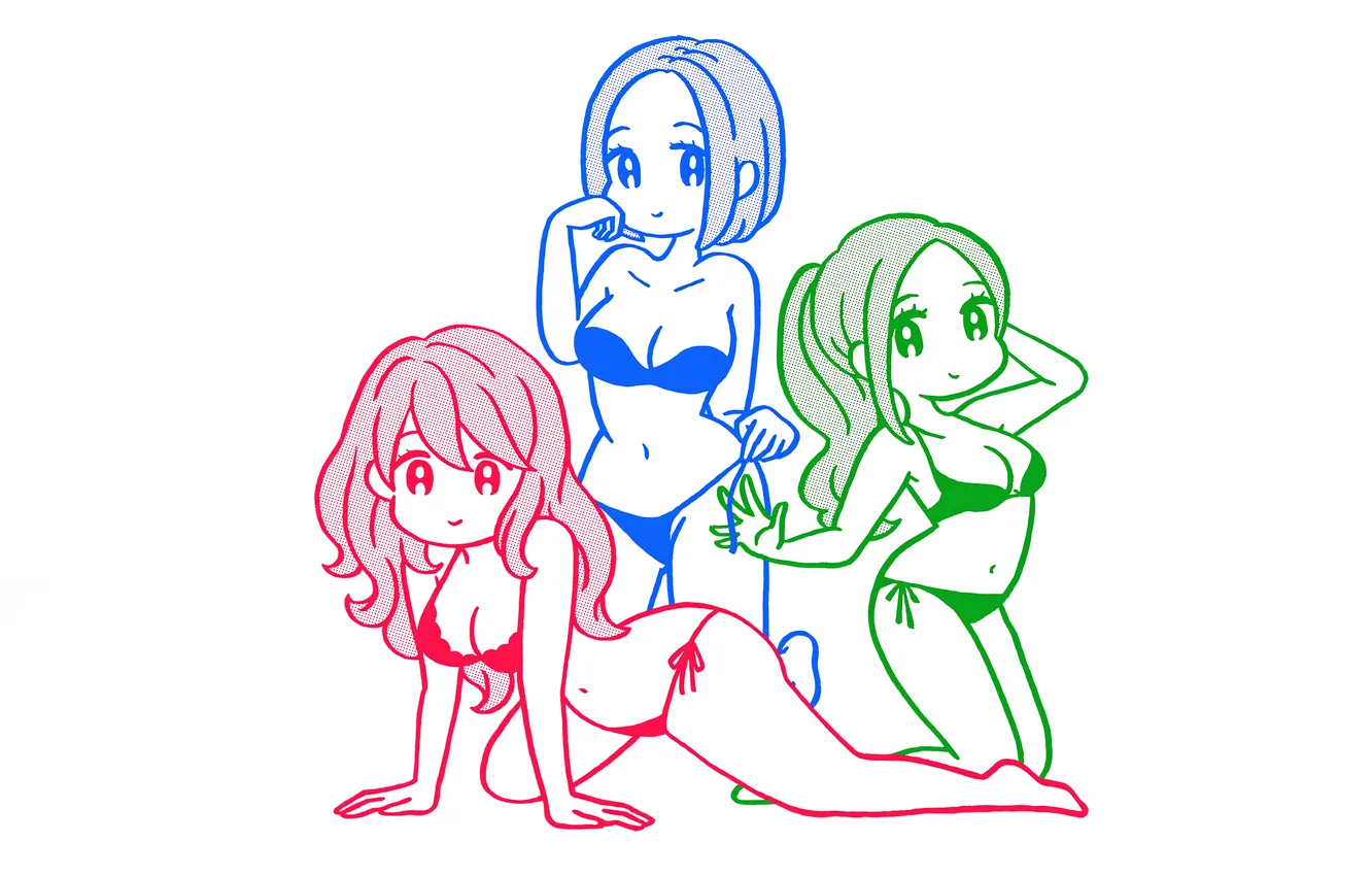 Photo wallpaper sexy, cleavage, green eyes, long hair, legs, girls, boobs, blue eyes