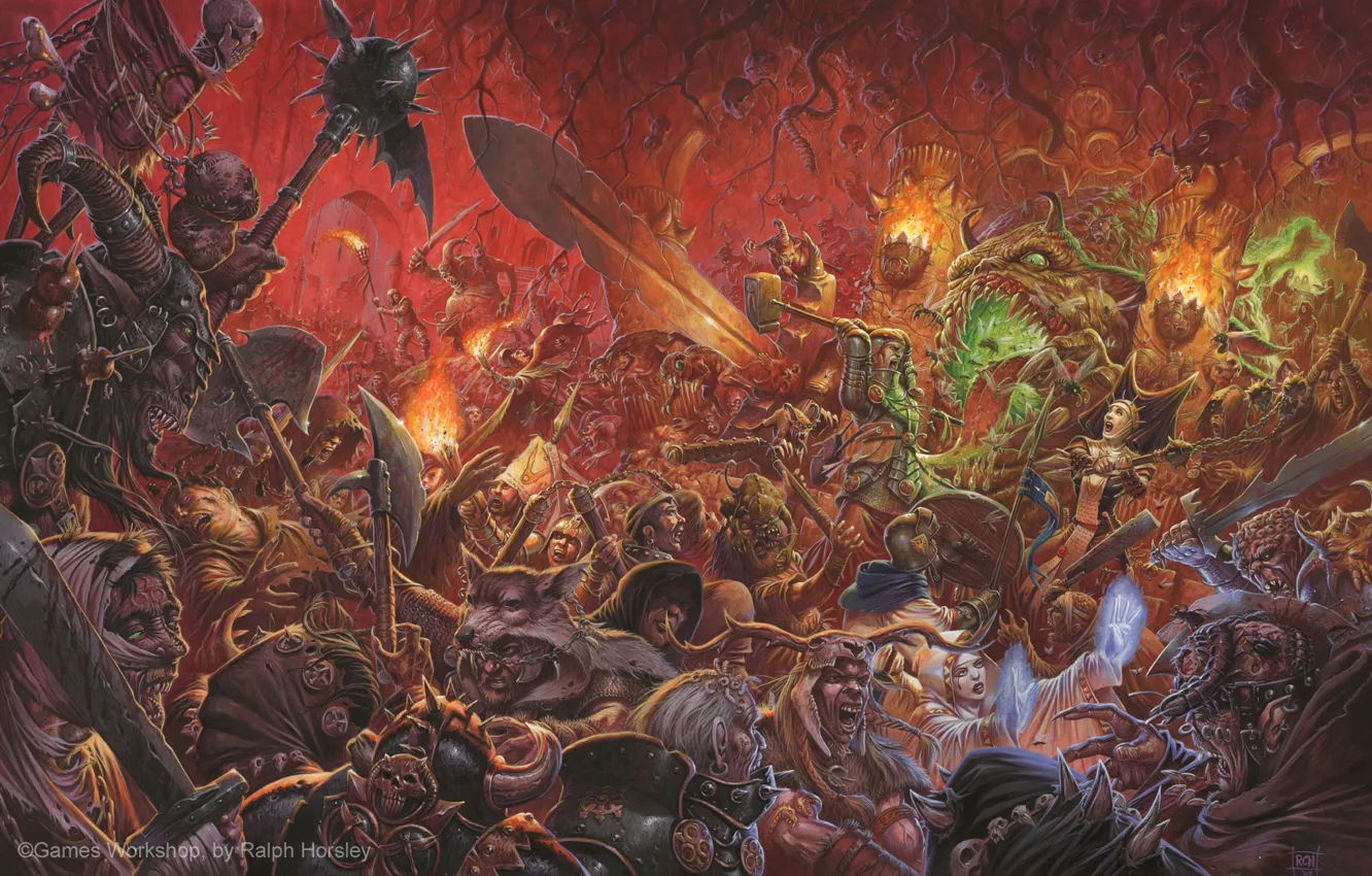 Photo wallpaper soldiers, battle, Fantasy, Warhammer, demons, heretics, Empire, Battles