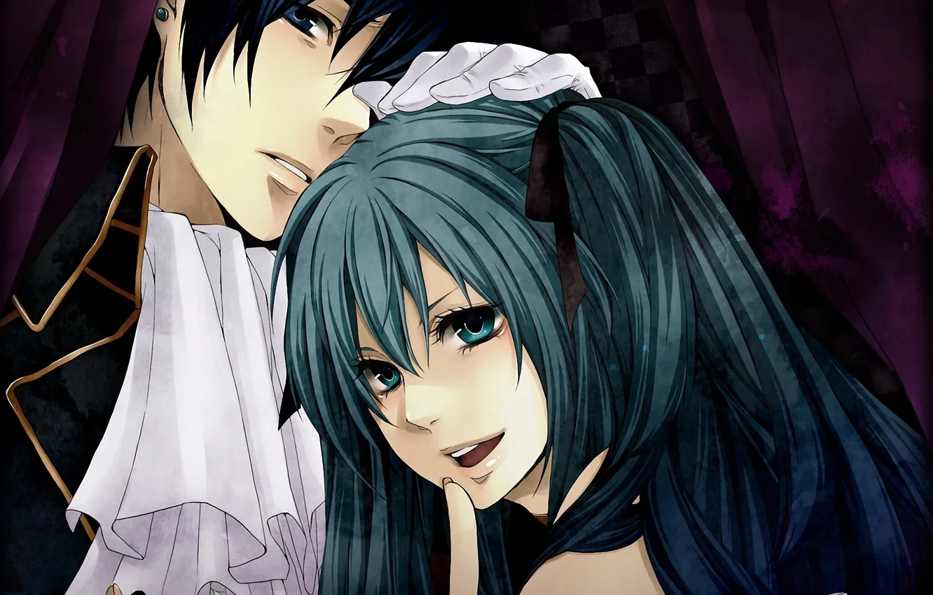 Photo wallpaper girl, art, guy, vocaloid, hatsune miku, hug, kaito, asami yoru of the latter