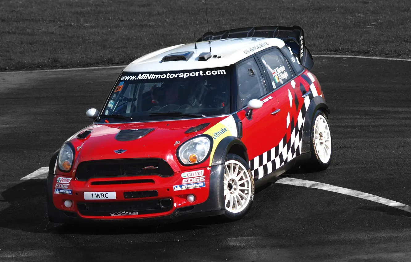 Photo wallpaper machine, auto, red, race, sport, lights, Mini, day