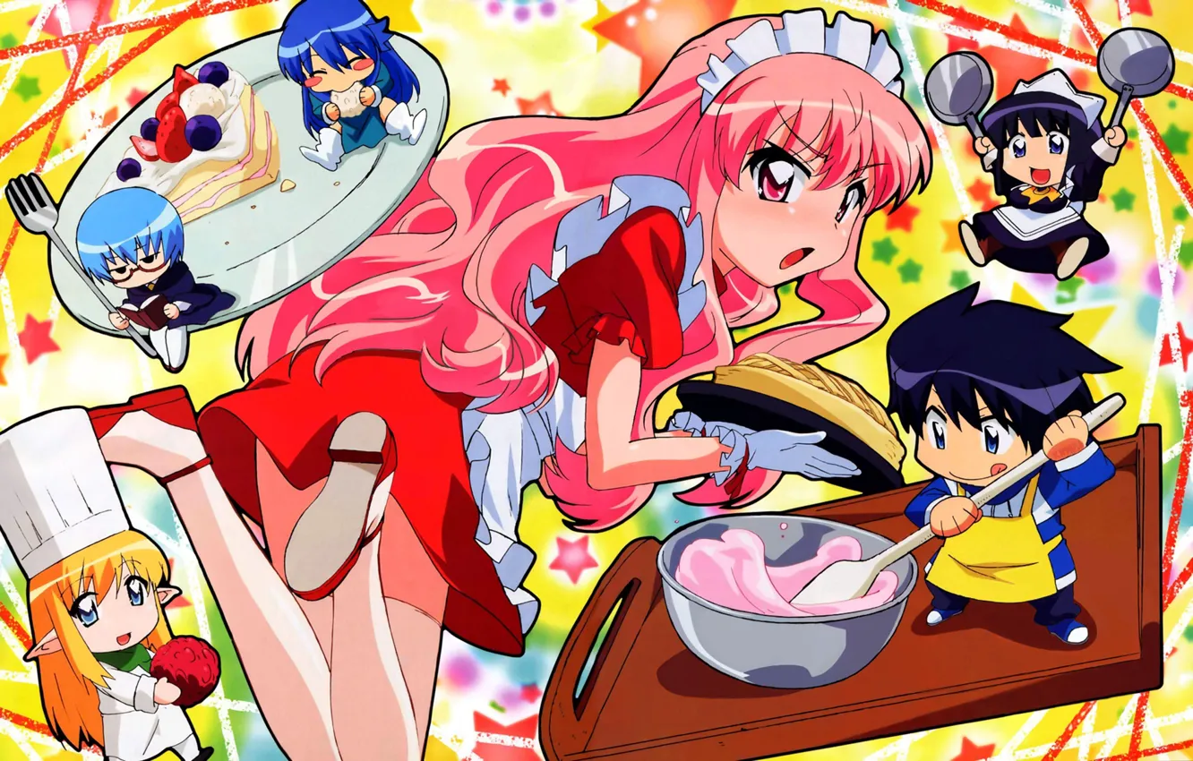 Photo wallpaper plate, Eleanor, red dress, stars, characters, apron, pink hair, cooking