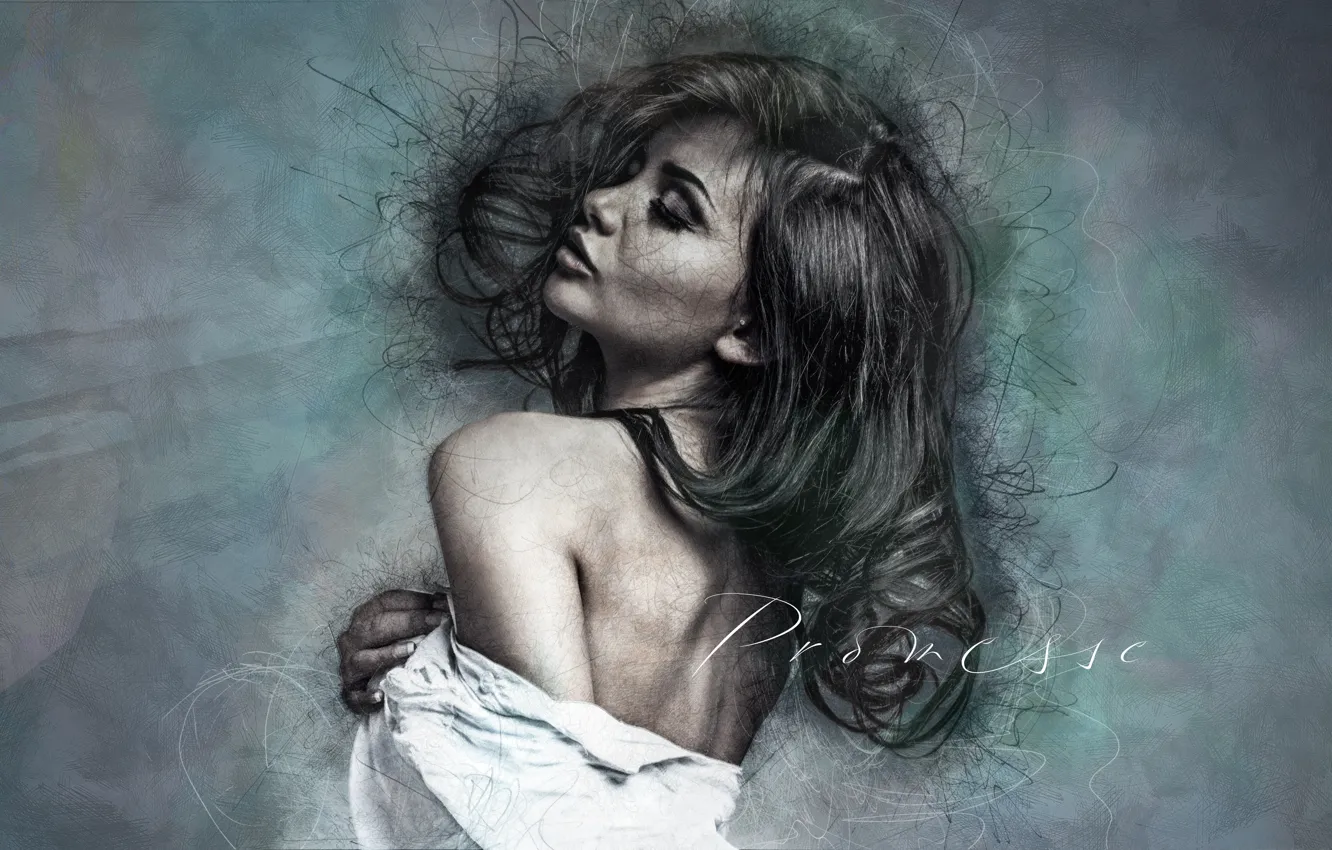 Photo wallpaper girl, hair, art, shoulders, sensuality