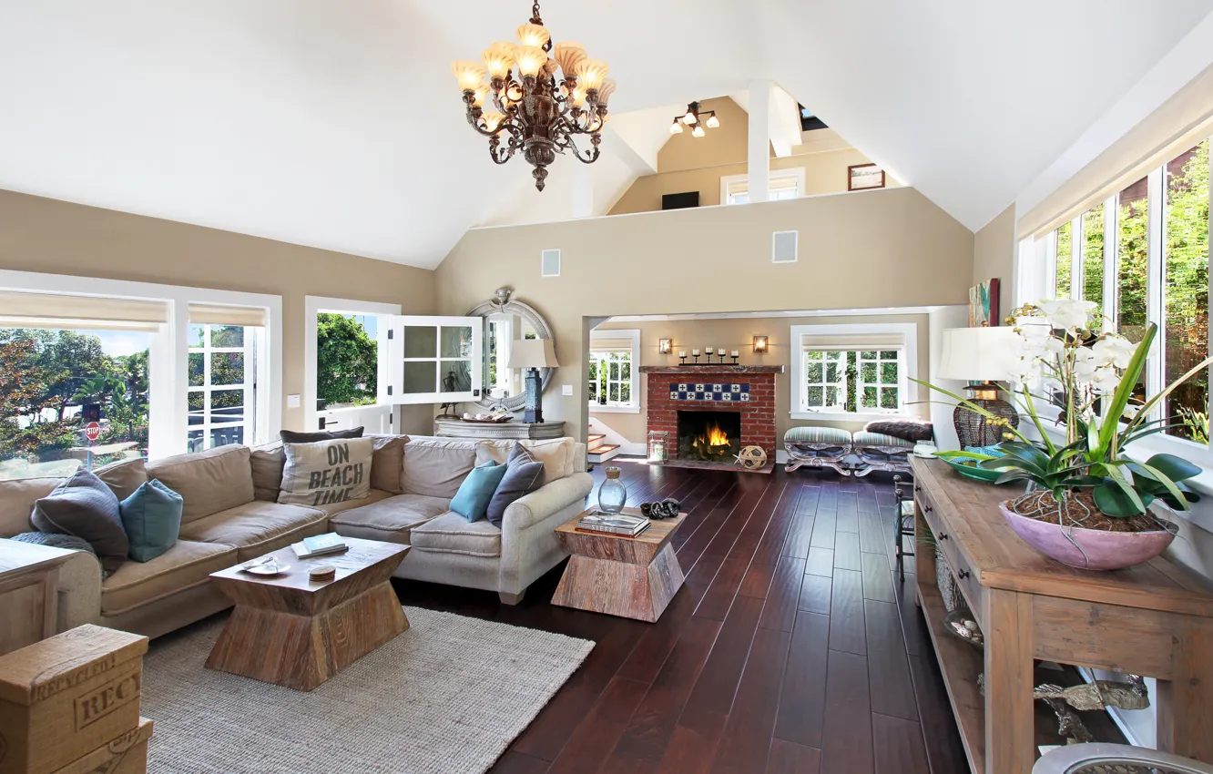 Photo wallpaper design, sofa, interior, chandelier, fireplace, mansion, living room