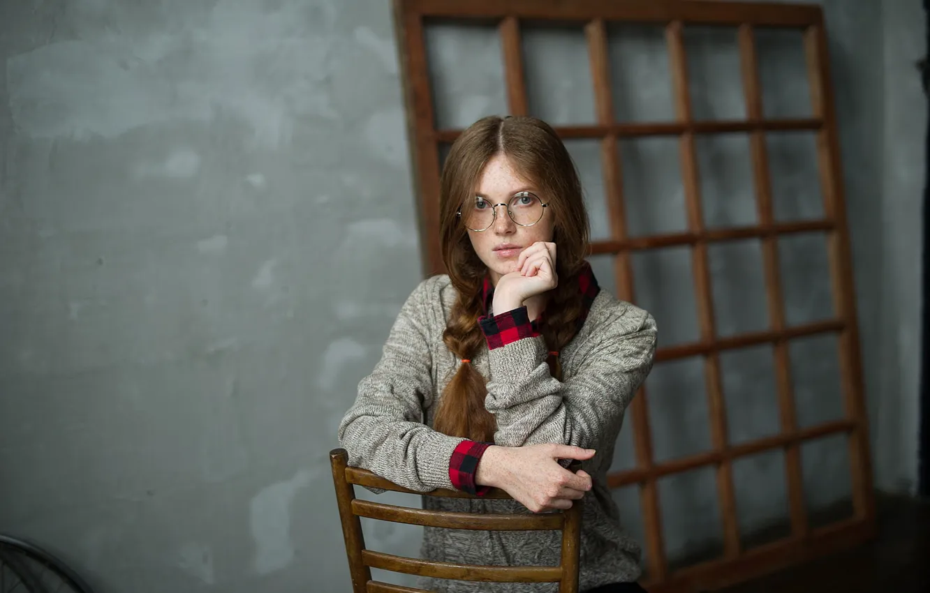 Photo wallpaper look, chair, braid, Olga, Vasiliy Zhukov