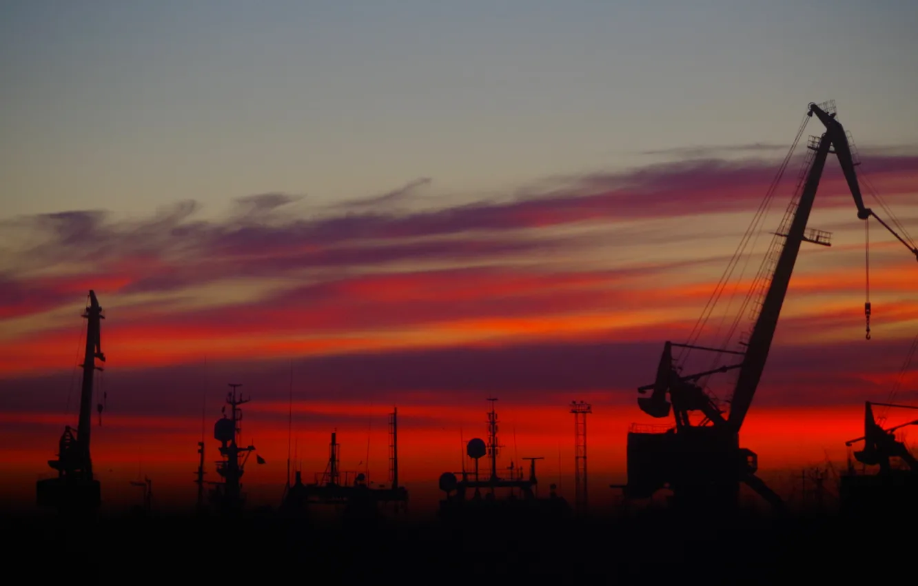 Photo wallpaper the sky, clouds, sunset, crane