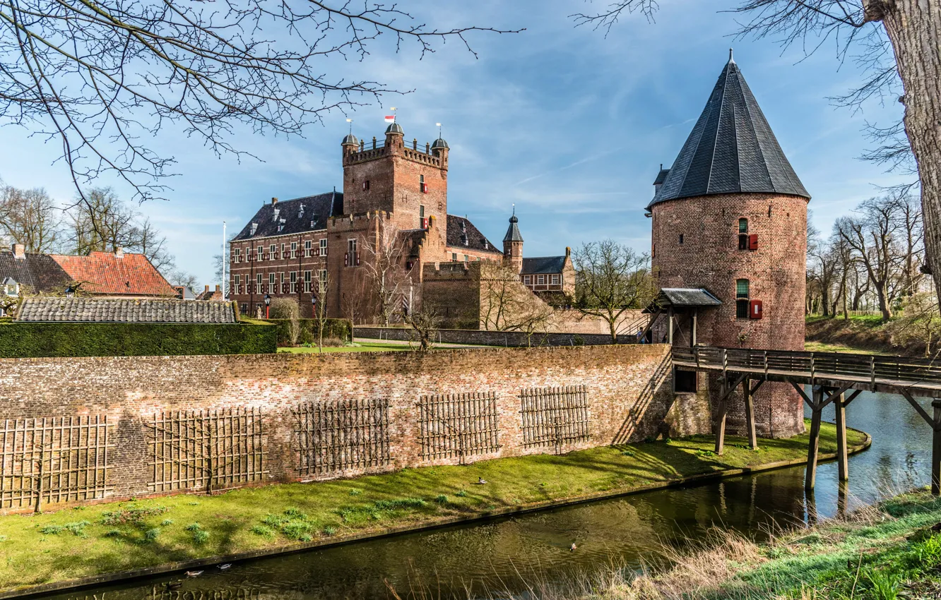 Photo wallpaper castle, tower, channel, Netherlands, Country cottage