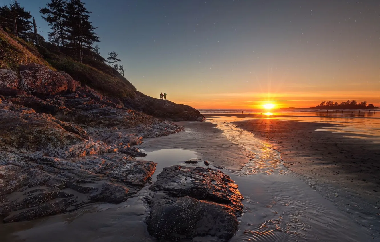 Photo wallpaper sunset, shore, tide