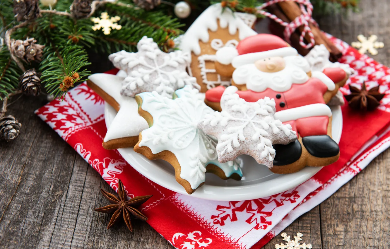 Photo wallpaper new year, Christmas, plate, figures, ginger biscuits, Olena Rudo