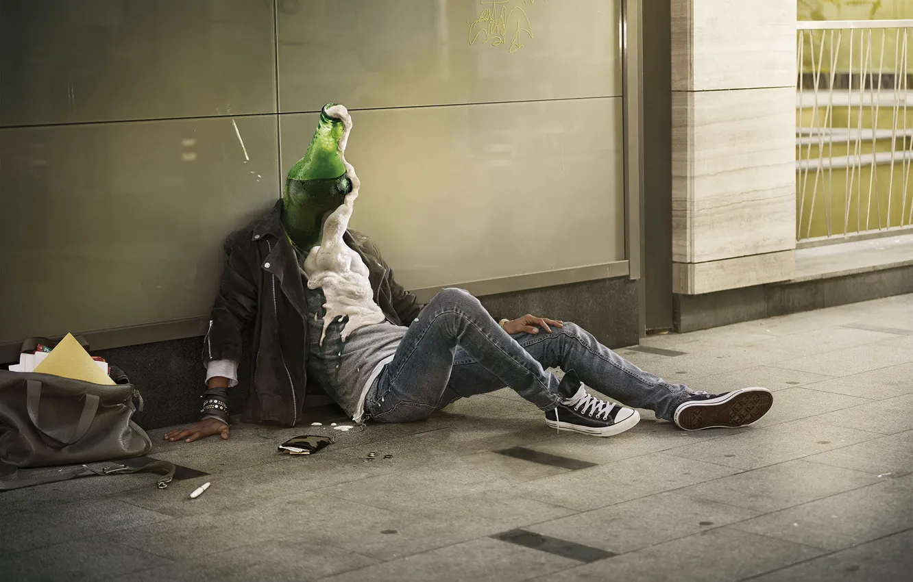 Photo wallpaper foam, street, man, bag, PREVENTION