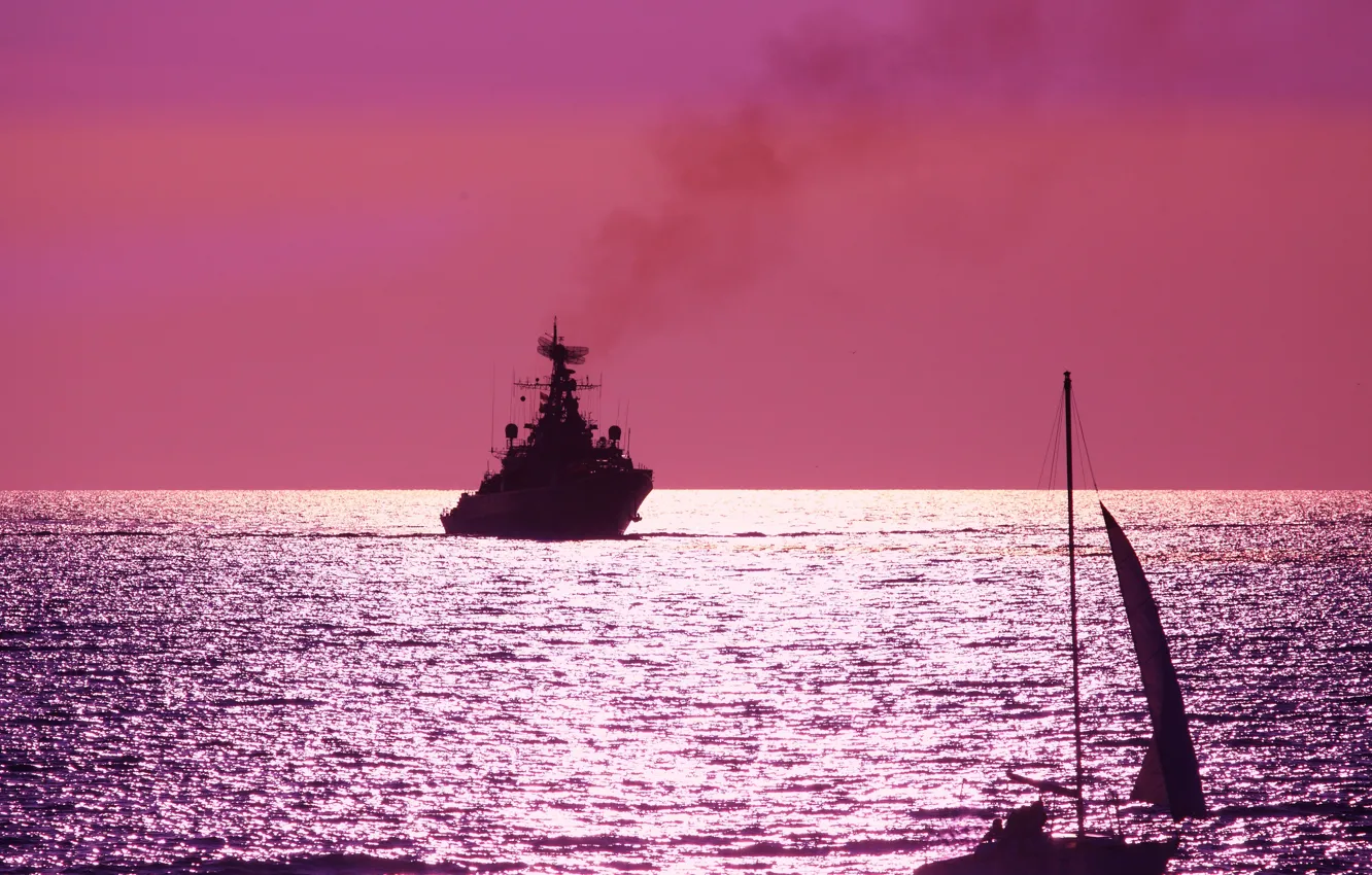 Photo wallpaper sunset, ship, yacht, The black sea, guard, "Inquiring"
