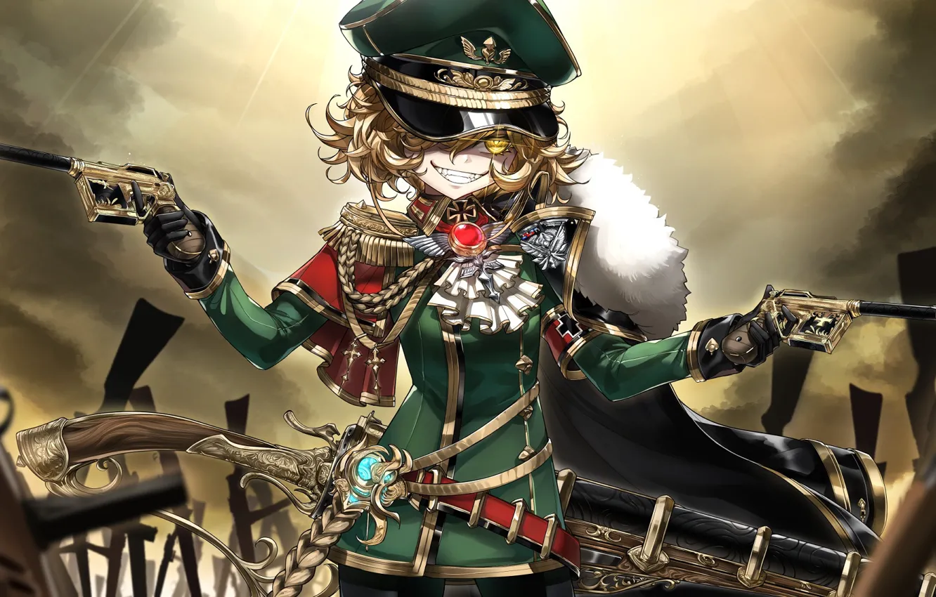 Photo wallpaper military uniform, the gray sky, crazy eyes, obsessed, hell of a grin, Youjo Senki, Tanya …